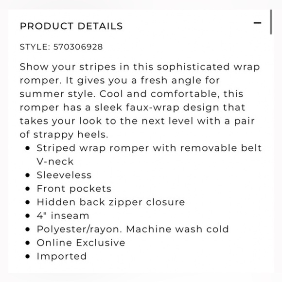 WHBM Black & White Striped Wrap Romper size 4 - Picture 5 of 14